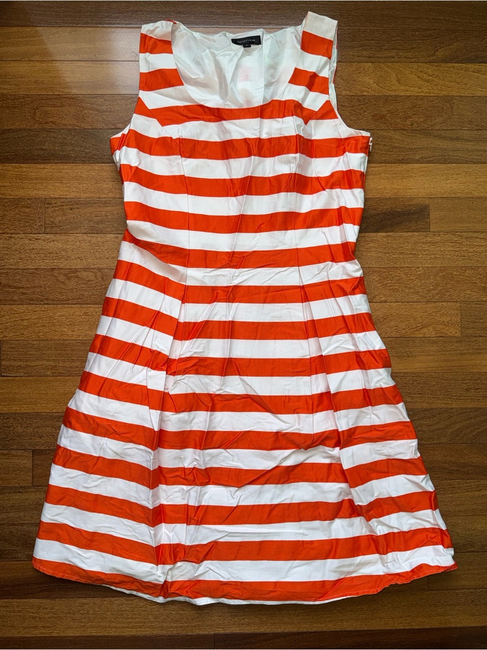 Spense Orange and White Striped Sleeveless Fit-and-Flare Dress